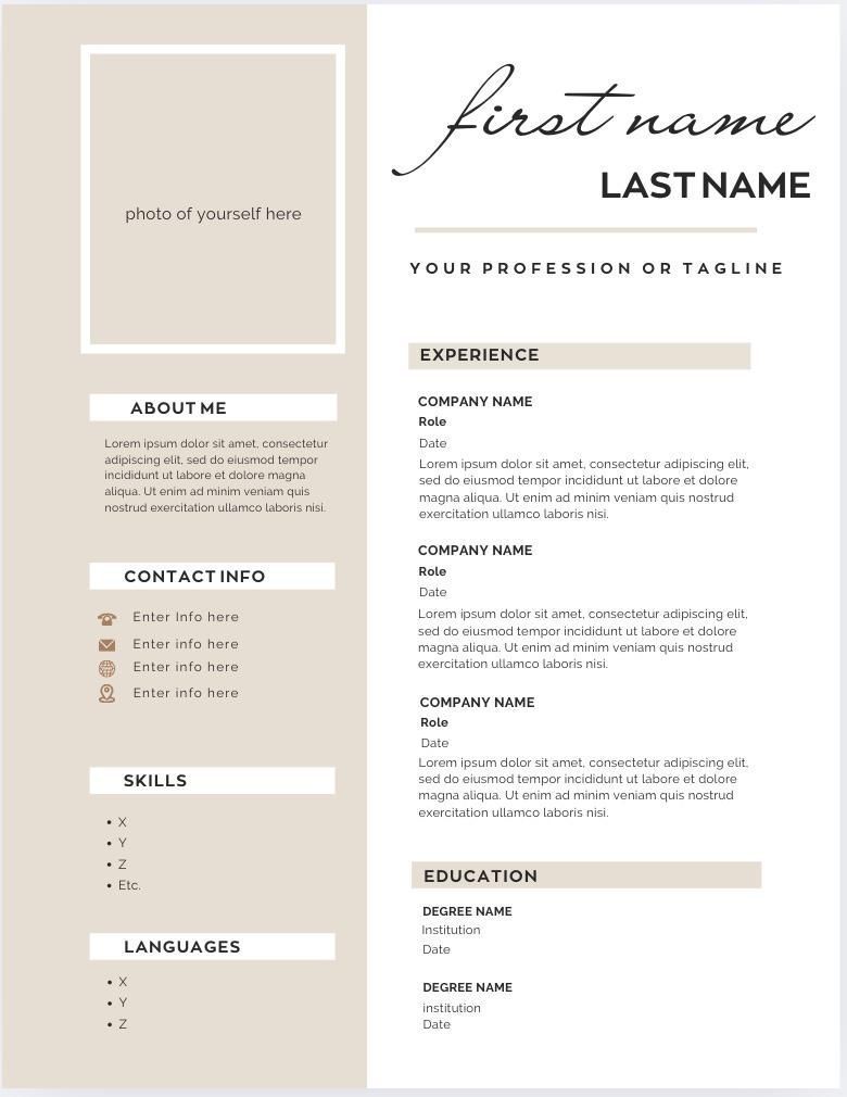 Designer Beige Photo resume template