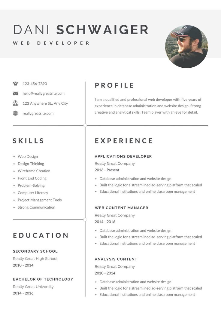 Developer Profile Grid resume template