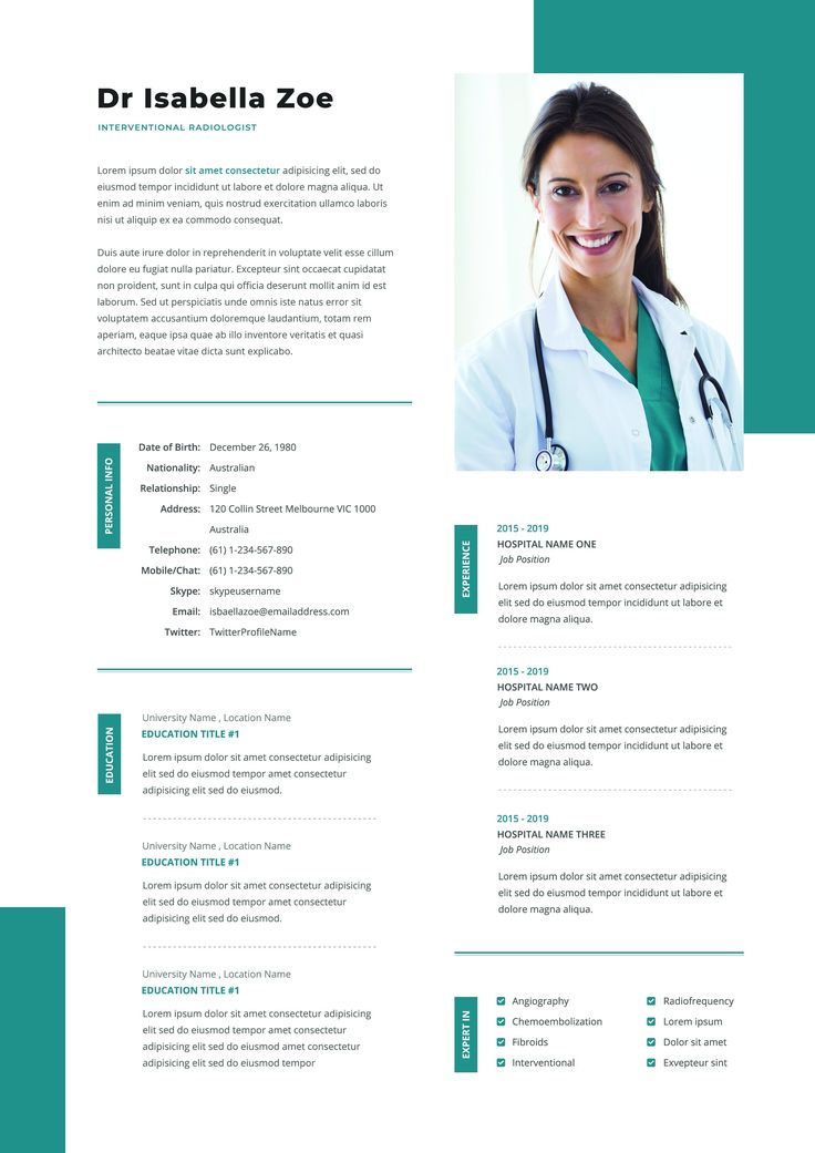 Doctor Photo Teal resume template